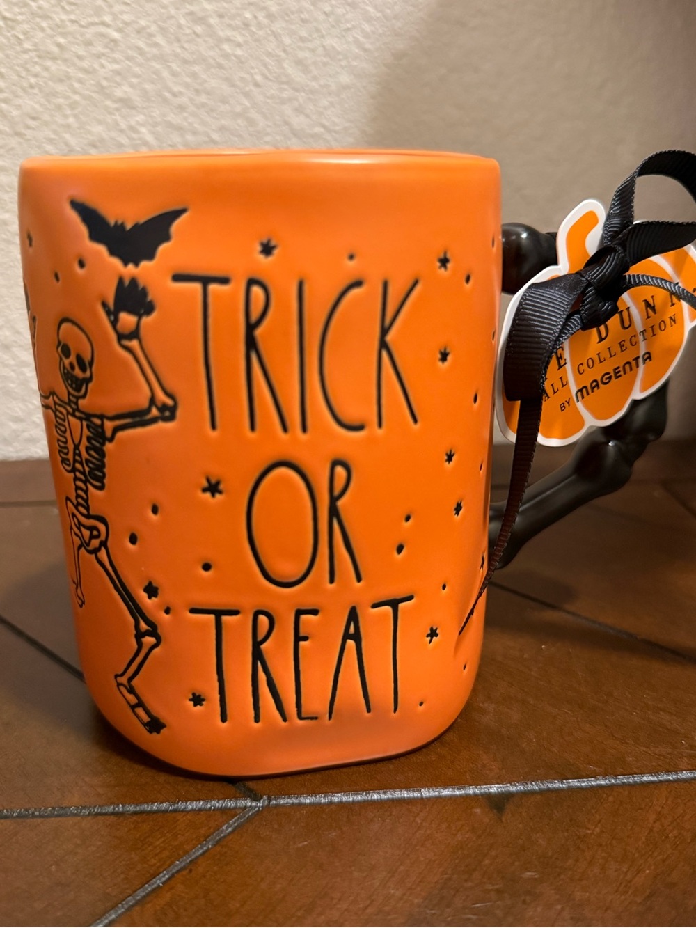 Rae Dunn Orange Ceramic Double-sided 'Trick or Treat' Halloween Mug NWT